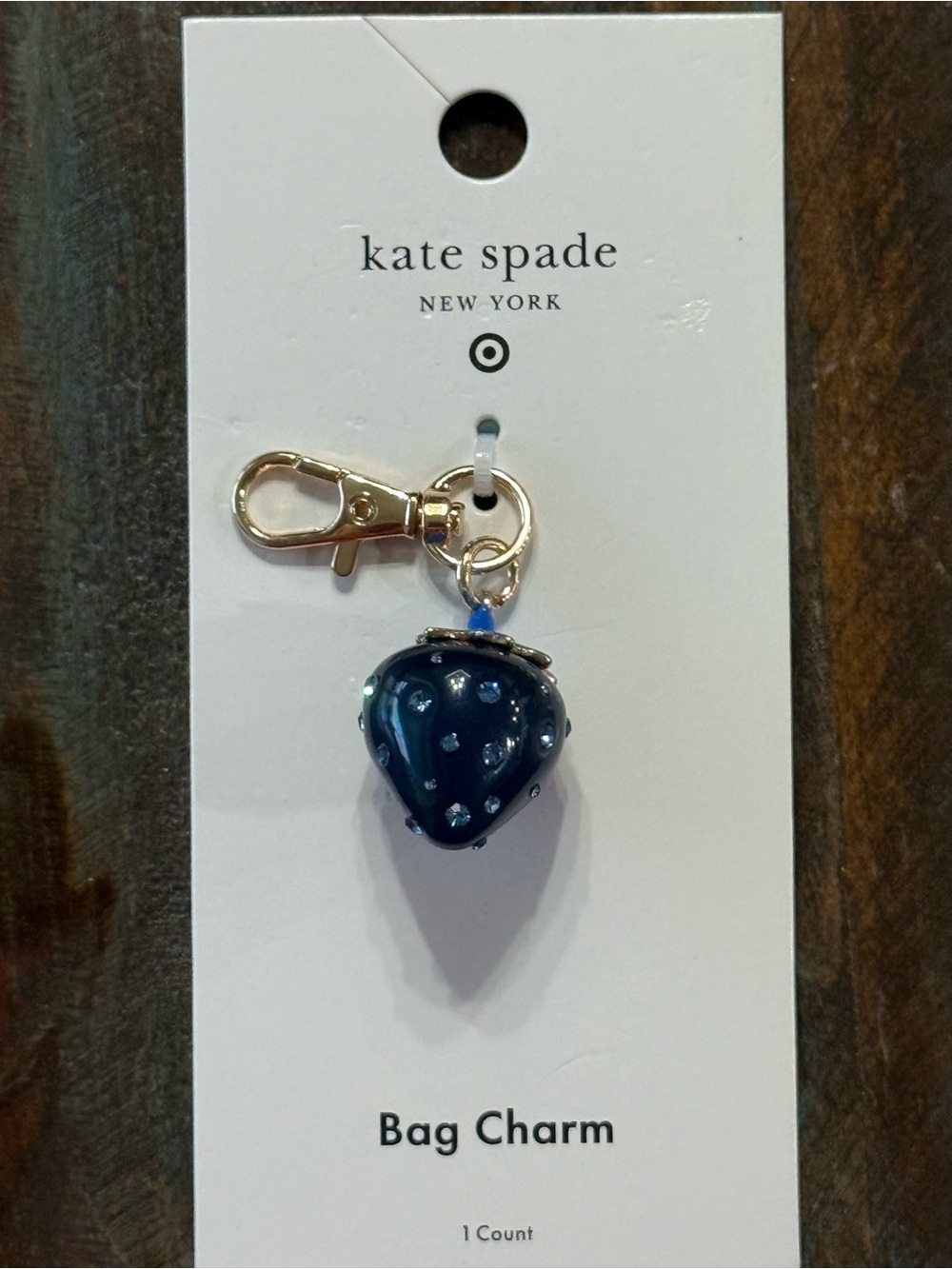 kate spade navy blue studded strawberry bag charm